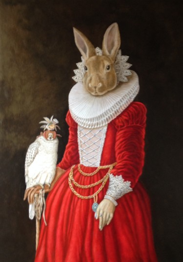 Peinture intitulée "lapine" par Françoise Remermier (Trompe l'Oeil peinture 0603472391), Œuvre d'art originale, Acrylique