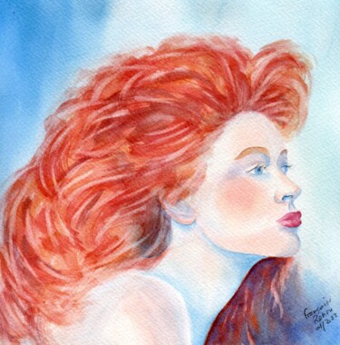 Painting titled "Beauté rousse" by Françoise Renou, Original Artwork, Watercolor