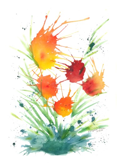 Schilderij getiteld "Fleurs abstraites" door Françoise Renou, Origineel Kunstwerk, Aquarel