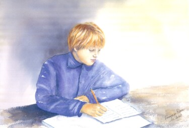 Painting titled "Jeune garçon studie…" by Françoise Renou, Original Artwork, Watercolor