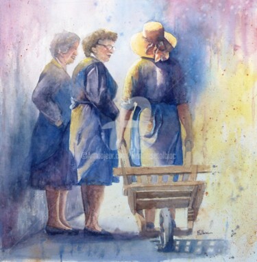 Peinture intitulée "Les commères" par Françoise Tolbiac, Œuvre d'art originale, Aquarelle