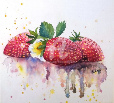 Peinture intitulée "2018-7-fraises.jpg" par Françoise Tolbiac, Œuvre d'art originale, Aquarelle