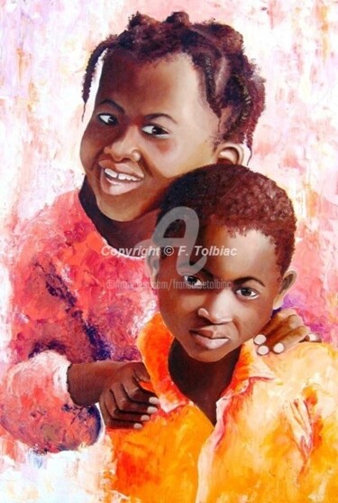 Peinture intitulée "Enfance africaine" par Françoise Tolbiac, Œuvre d'art originale, Huile