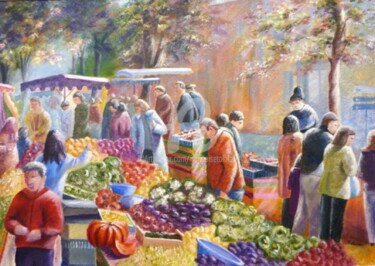 Peinture intitulée "marché-aux-couleurs…" par Françoise Tolbiac, Œuvre d'art originale, Huile