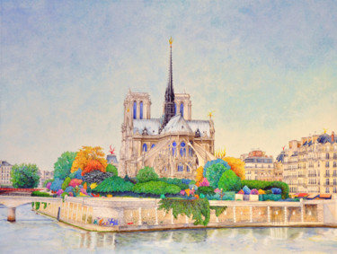 Peinture intitulée "Notre-Dame, Paris F…" par François F., Œuvre d'art originale, Aquarelle