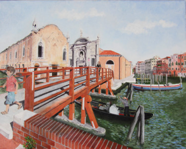Pittura intitolato "Venezia ponte della…" da Franco Zanella, Opera d'arte originale, Olio