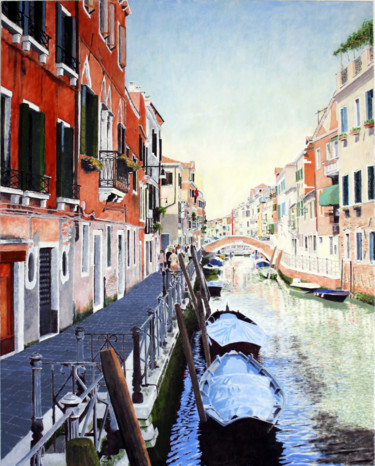 Pittura intitolato "Venezia -fondamenta…" da Franco Zanella, Opera d'arte originale, Olio