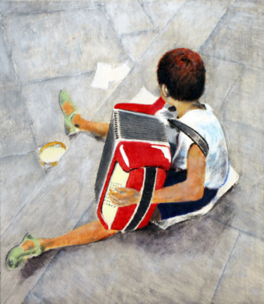 Картина под названием "suonatore di fisarm…" - Franco Zanella, Подлинное произведение искусства, Масло