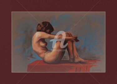 Peinture intitulée "Pavé rouge courbes" par Frank Chevallier, Œuvre d'art originale, Pastel