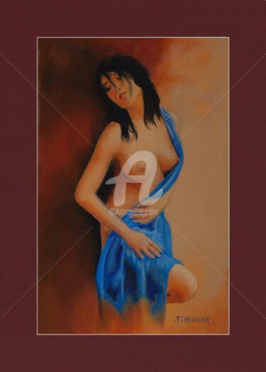 Painting titled "Le ruban bleu" by Frank Chevallier, Original Artwork, Pastel