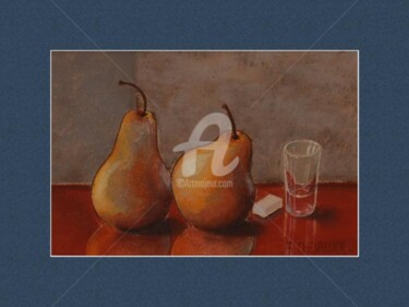 Peinture intitulée "2 poires et 1 canard" par Frank Chevallier, Œuvre d'art originale