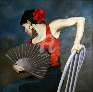 Painting titled "flamenco El viento" by Frank Chevallier, Original Artwork, Oil