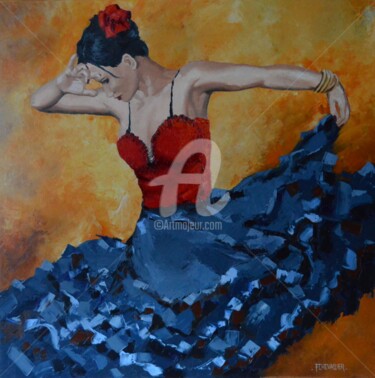 Peinture intitulée "Flamenco El fuego" par Frank Chevallier, Œuvre d'art originale, Huile