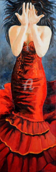 Peinture intitulée "Flamenco El agua" par Frank Chevallier, Œuvre d'art originale, Huile