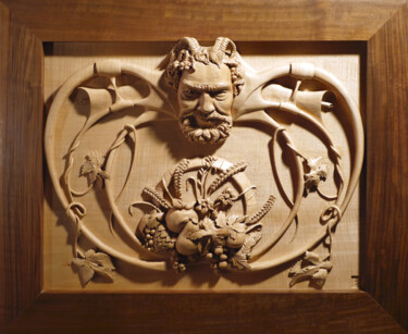 Rzeźba zatytułowany „Dionysos” autorstwa Frank Dreyer, Oryginalna praca, Drewno Zamontowany na Panel drewniany