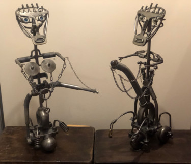 Sculpture titled "Enfant Mâle et Feme…" by Frank Guillard, Original Artwork, Metals