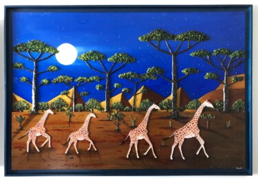 绘画 标题为“Girafes au clair de…” 由Frank Guillard, 原创艺术品, 油