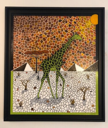 Картина под названием "Girafe Mosaïque ( N…" - Frank Guillard, Подлинное произведение искусства, Масло