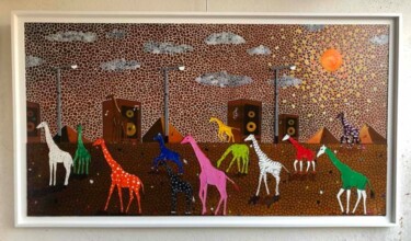 Pintura titulada "Girafes Mo Za Hic (…" por Frank Guillard, Obra de arte original, Oleo Montado en Panel de madera