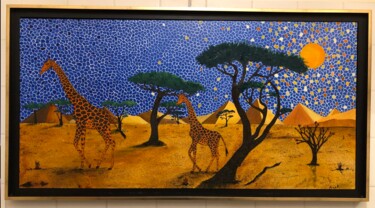 Картина под названием "Mozahik Girafes ( T…" - Frank Guillard, Подлинное произведение искусства, Масло Установлен на Деревян…