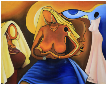 Malerei mit dem Titel "“Allaitement matern…" von Frank Keita, Original-Kunstwerk, Acryl Auf Keilrahmen aus Holz montiert