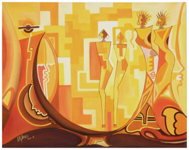 Pintura intitulada "“Marché rose de Bam…" por Frank Keita, Obras de arte originais, Acrílico