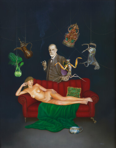 Malerei mit dem Titel "Sigmund in thoughts" von Frank Kortan, Original-Kunstwerk, Öl