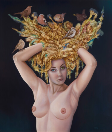 Картина под названием "The maid with the a…" - Frank Kortan, Подлинное произведение искусства, Масло