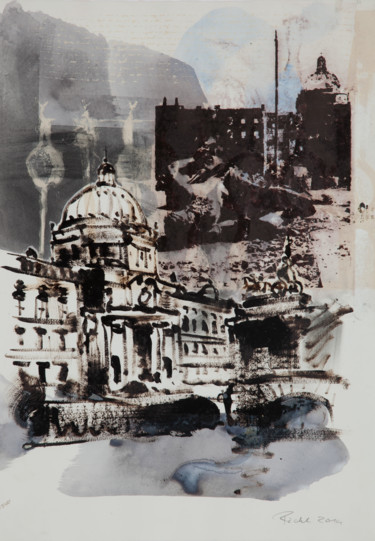 Malerei mit dem Titel "Stadtschloss Berlin" von Frank Roedel, Original-Kunstwerk, Tinte Auf Karton montiert