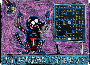 Schilderij getiteld "MINDPAC MONKEY" door Frank Willems, Origineel Kunstwerk, Acryl