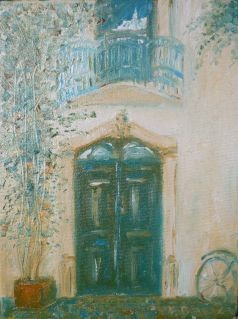 Painting titled "Green door Albufeir…" by Frank Daly, Original Artwork, Oil