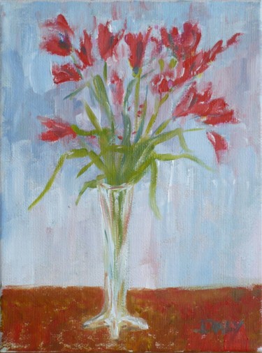 Painting titled ""Flowers in glass v…" by Frank Daly, Original Artwork, Oil