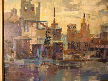 Painting titled "City image" by Frank Dong, Original Artwork, Oil