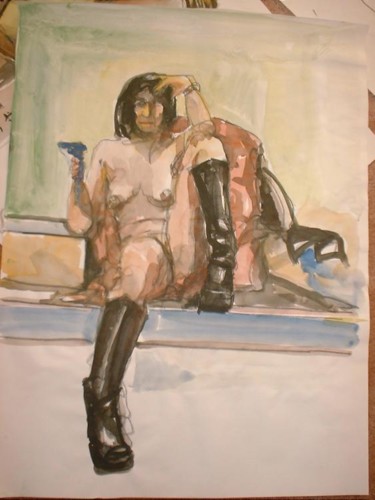 Painting titled "Gun woman" by Frank Dong, Original Artwork, Oil