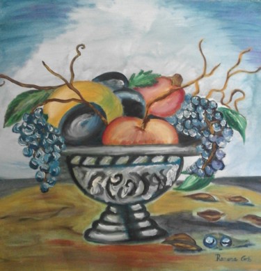 Schilderij getiteld "Fruitschaal" door Ramona Grob, Origineel Kunstwerk, Olie