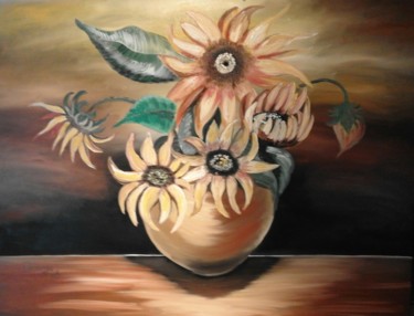 Peinture intitulée "Zonnebloemen" par Ramona Grob, Œuvre d'art originale, Huile