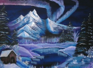 Painting titled "Mountain lake" by Ramona Grob, Original Artwork, Oil