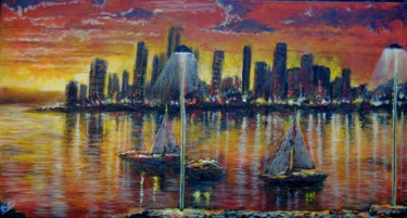 Painting titled "City" by Franklim Barata, Original Artwork, Oil