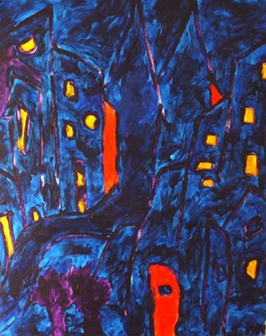 Peinture intitulée "La ville bleue (Cle…" par Smiljana Frankovic - Karaman, Œuvre d'art originale, Huile
