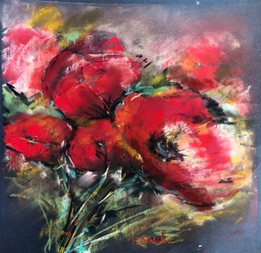 Painting titled "Les coquelicots" by Françoise Sorrel, Original Artwork