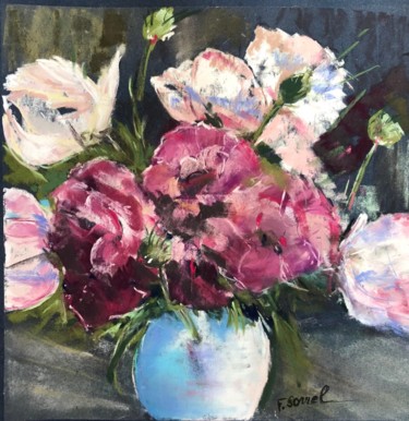 Painting titled "Les pivoines" by Françoise Sorrel, Original Artwork