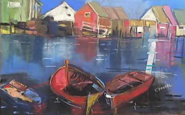 Painting titled "Port à Oleron" by Françoise Sorrel, Original Artwork, Pastel