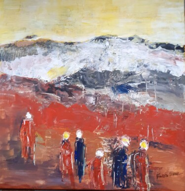 Pittura intitolato "Paysage abstrait" da Françoise Sorrel, Opera d'arte originale, Olio