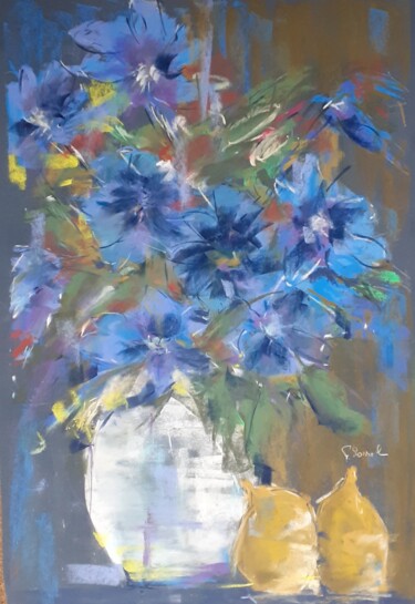 Painting titled "Bouquet bleu" by Françoise Sorrel, Original Artwork, Pastel