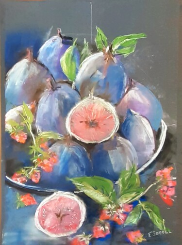 Malerei mit dem Titel "Figues" von Françoise Sorrel, Original-Kunstwerk, Pastell
