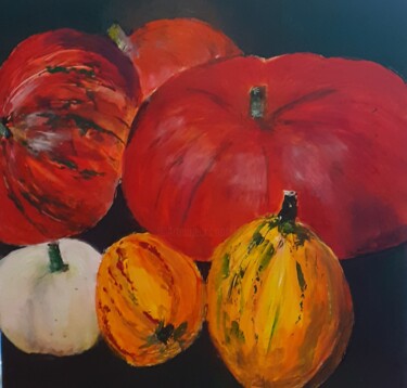 Painting titled "Les courges rouges" by Françoise Sorrel, Original Artwork, Oil