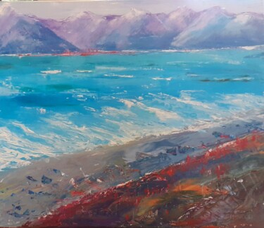 Peinture intitulée "La plage et la mont…" par Françoise Sorrel, Œuvre d'art originale, Huile