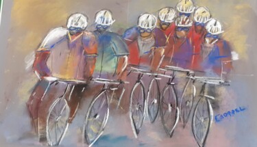 Painting titled "Les cyclistes" by Françoise Sorrel, Original Artwork, Pastel
