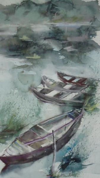 Painting titled "Les barques" by Françoise Sorrel, Original Artwork