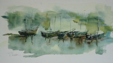 Peinture intitulée "Les voiliers au port" par Françoise Sorrel, Œuvre d'art originale